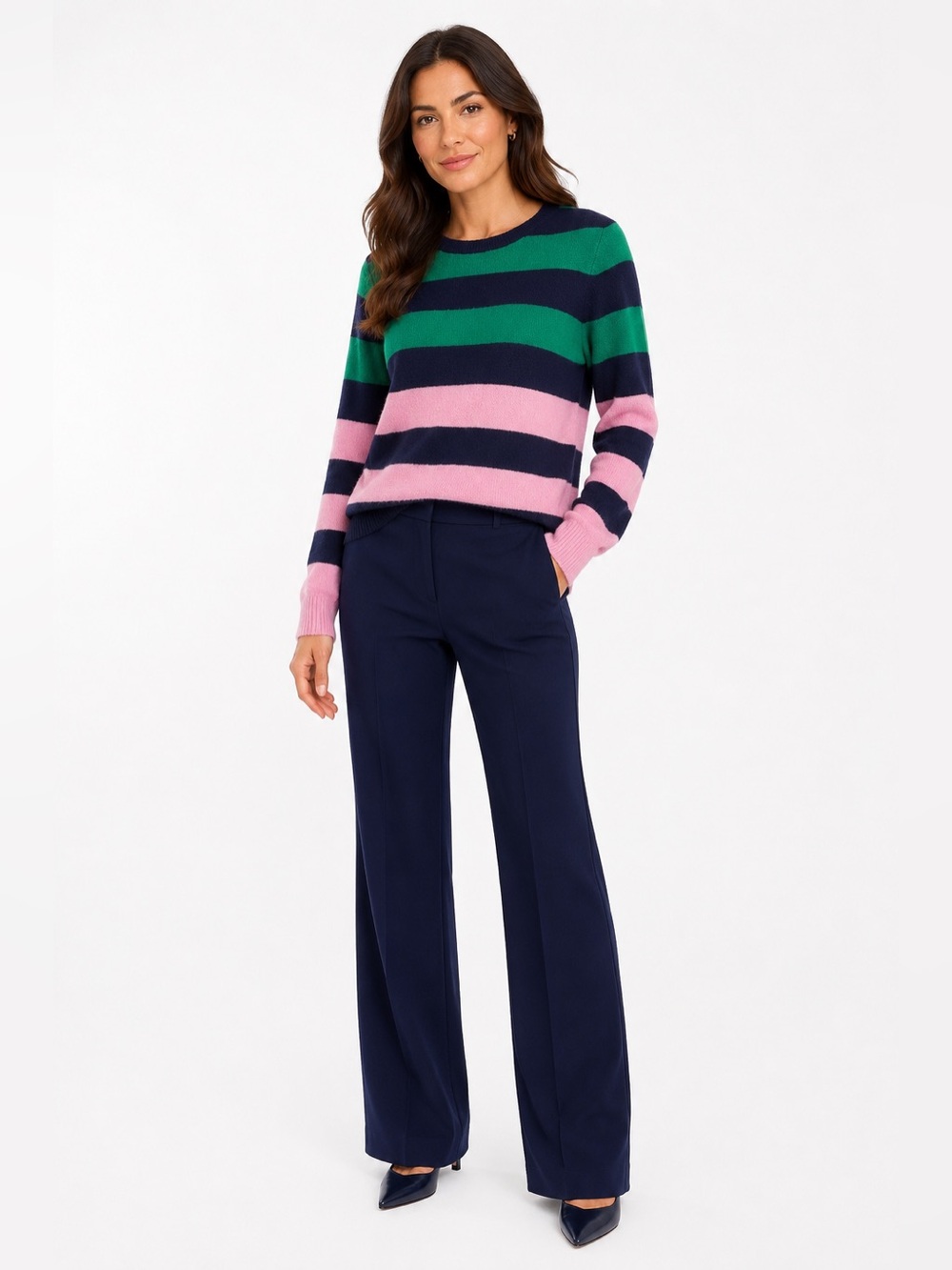 Saks Fifth Avenue 100% Cashmere Colorblock Striped Sweater
